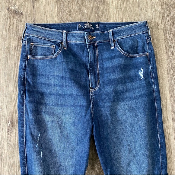 HOLLISTER women’s high rise skinny jeans size 15L 32x31 dark wash distressed - Picture 3 of 7